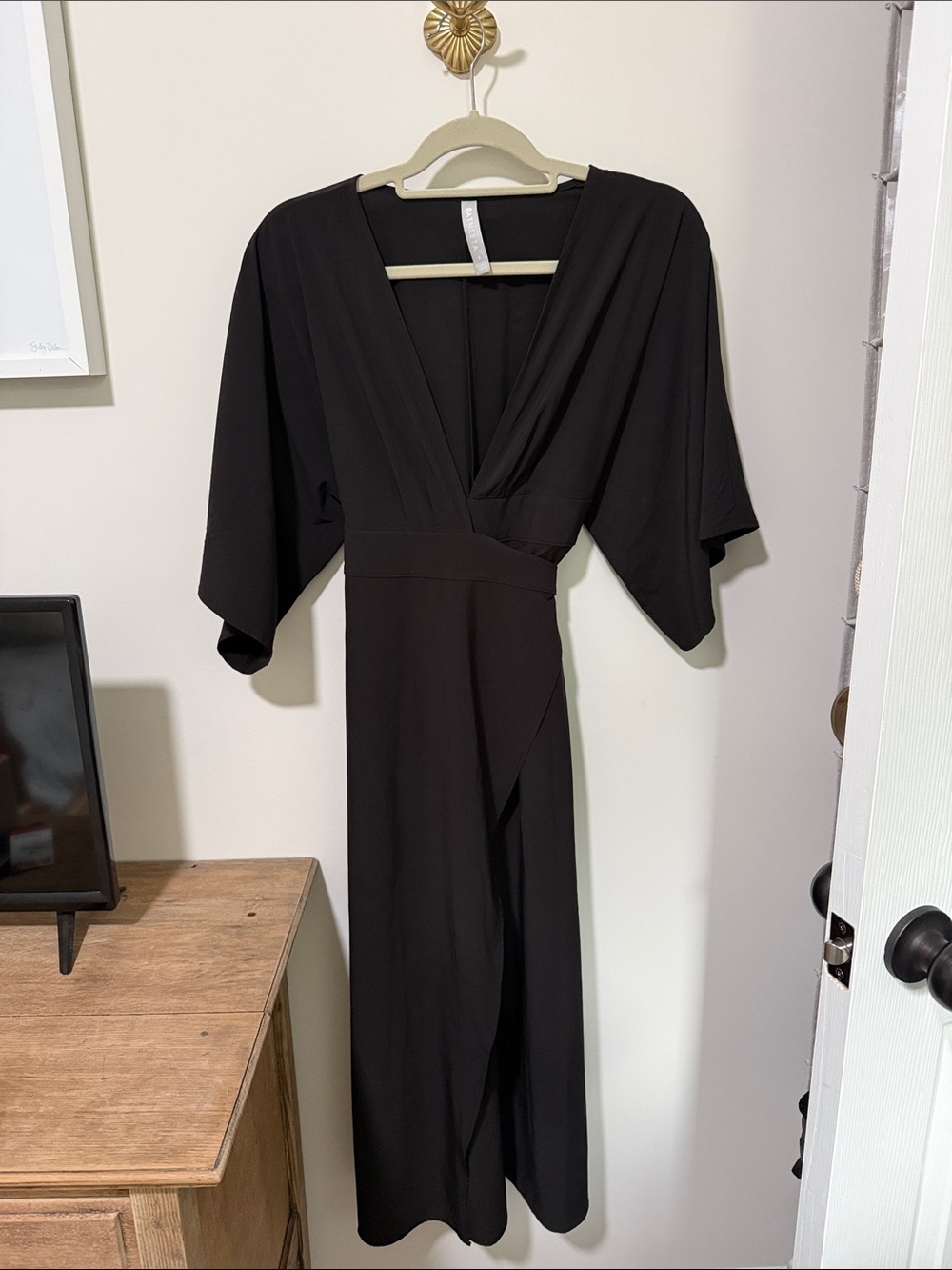 Athleta Black Wrap Maxi Dress with Kimono Sleeves
